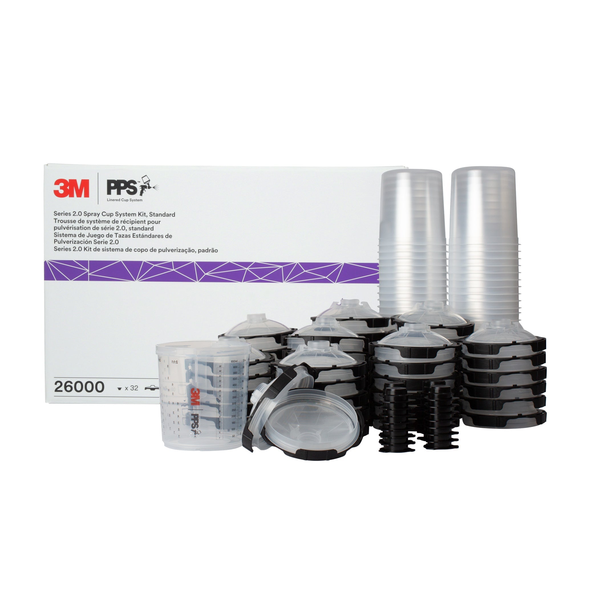 3M PPS Series 2.0 Spray Cup System Kit, Standard (22 fl oz, 650 mL), 200 Micron Filter, 1 kit per case - 26000