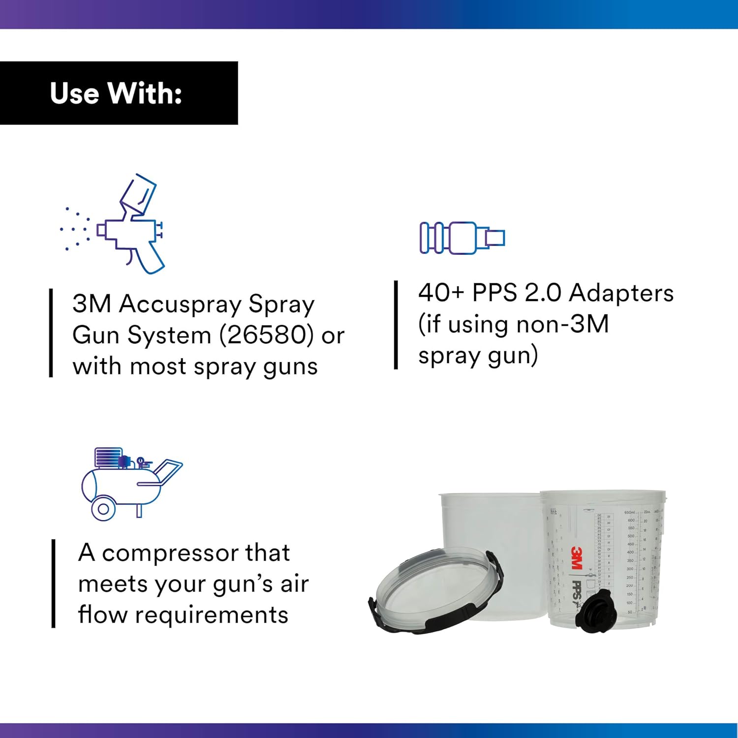 3M PPS Series 2.0 Spray Cup System Kit, Standard (22 fl oz, 650 mL), 125 Micron Filter, 1 kit per case - 26026