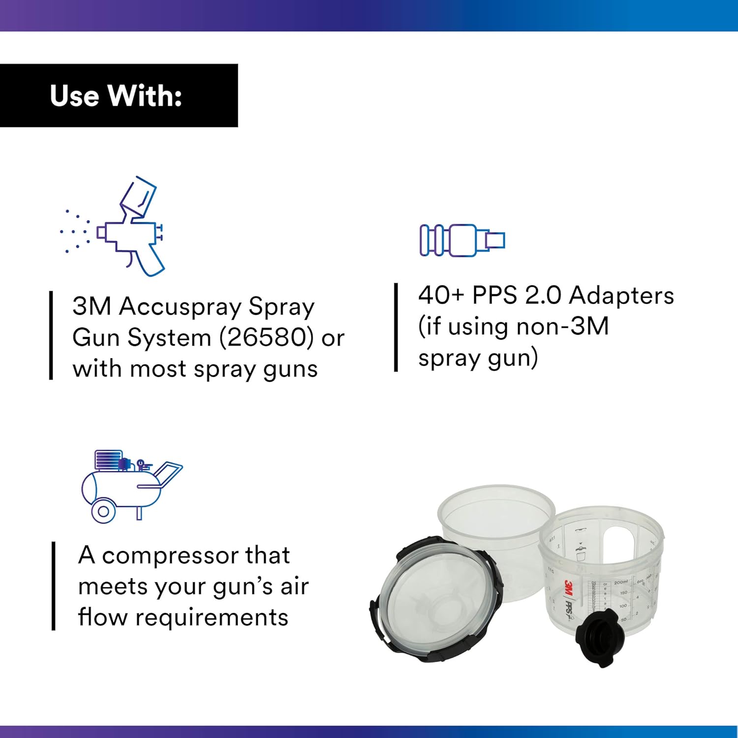 3M PPS Series 2.0 Spray Cup System Kit - Mini (6.8 fl oz, 200 mL), 125 Micron Filter, 1 Kit/Case - 26752