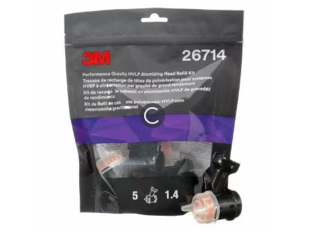 3M Performance Gravity HVLP Atomizing Head Refill Kit - Orange, 1.4 mm, 5 pack, 5 Packs/Case - 26714
