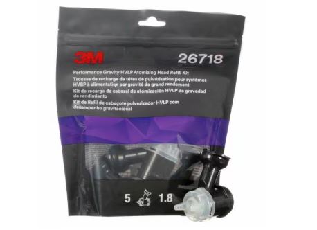 3M Performance Gravity HVLP Atomizing Head Refill Kit - Clear, 1.8 mm, 5 pack, 5 Packs/Case - 26718